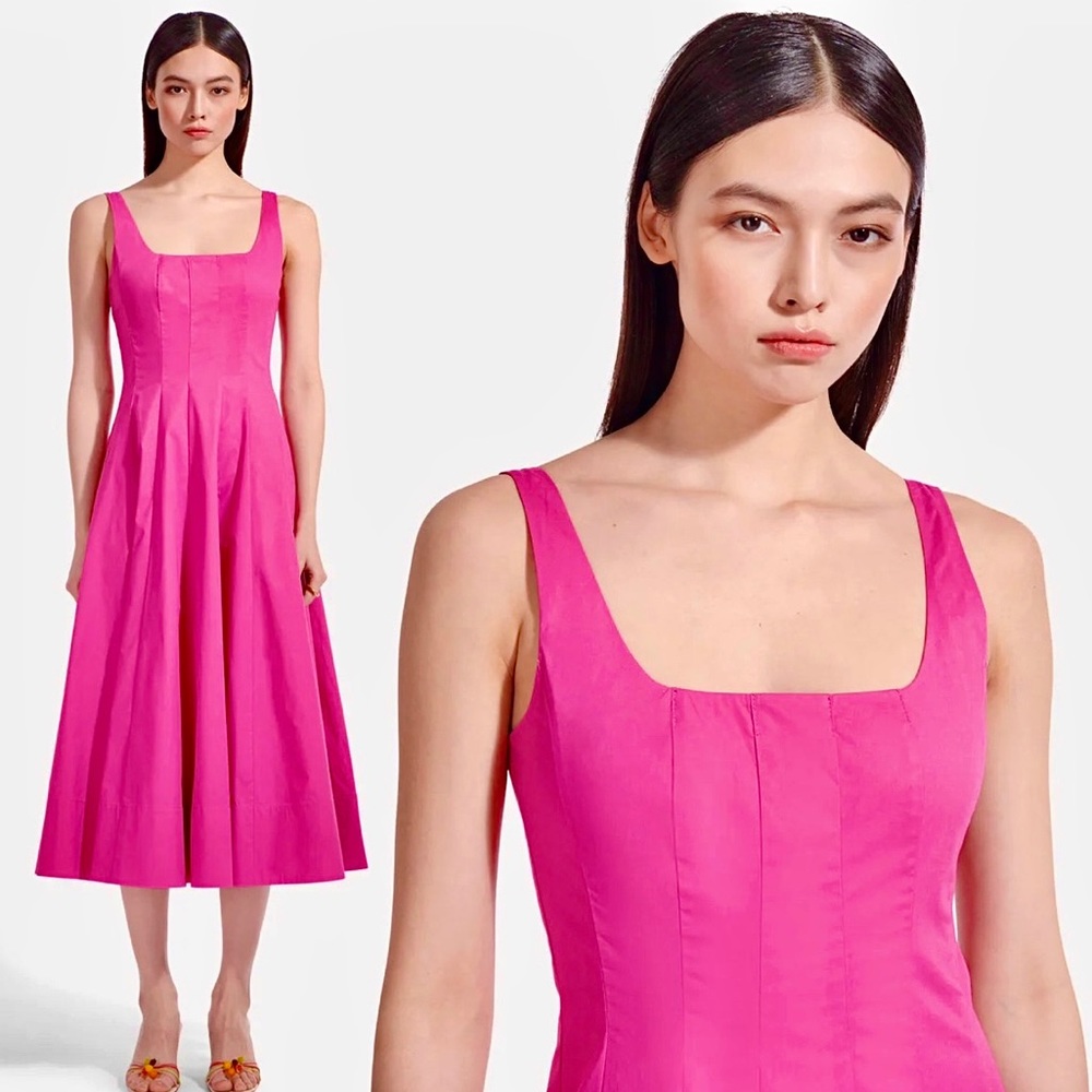 🌺🎉HP🎉🌺 NWT Staud Wells Midi Dress Peony - Picture 7 of 16
